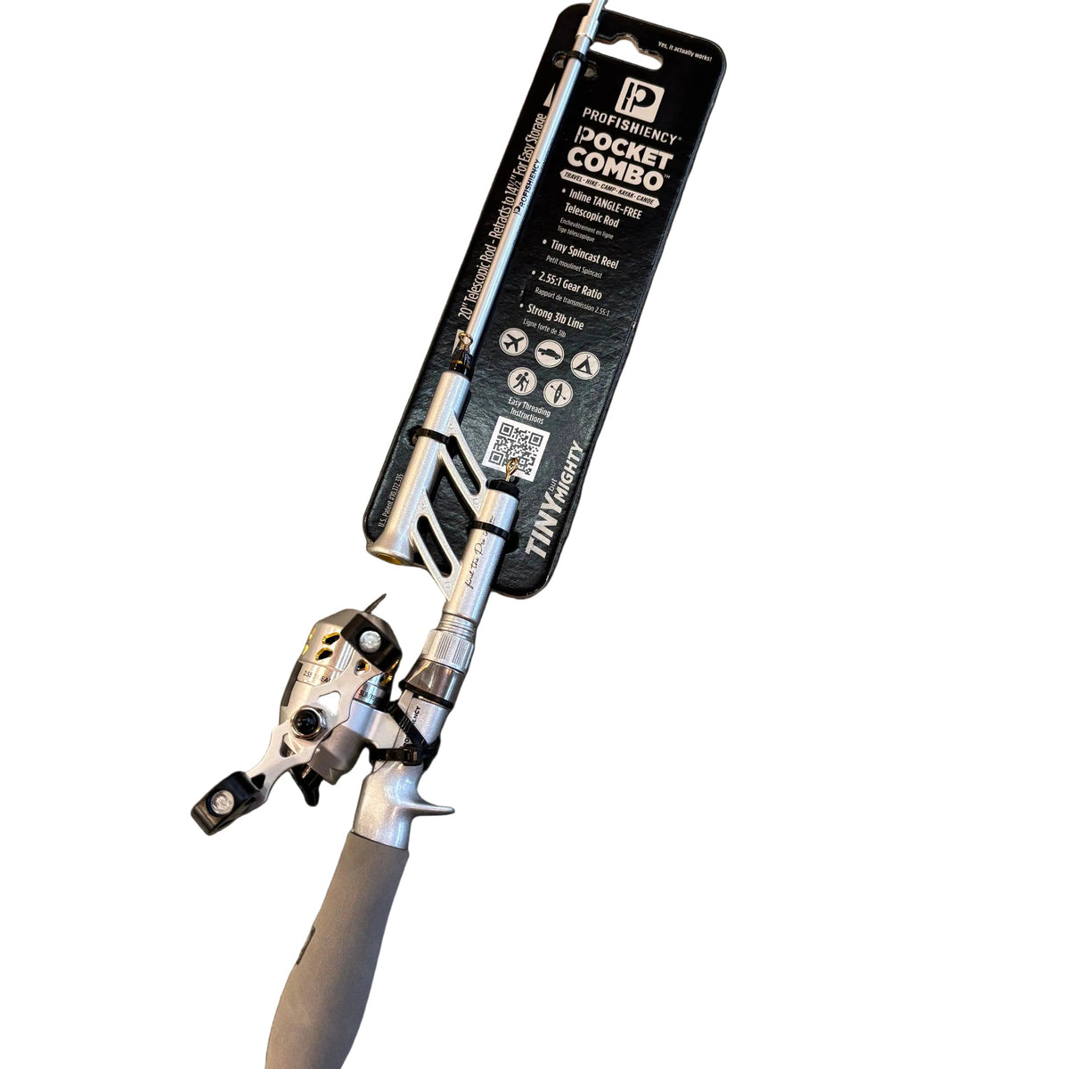 Tiny telescoping spincast fishing rod reel combo silver color