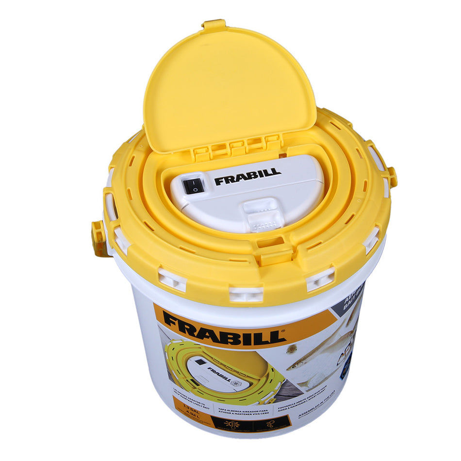 Frabill Aerated Bait Bucket | 1.3 Gallon | White/Yellow