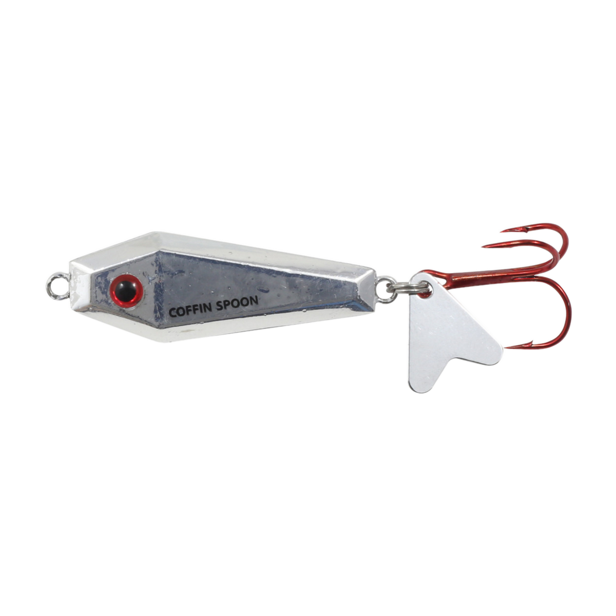 coffin spoon fishing lure Buck-Shot 1/8 oz. Super-Glo Exo White With the internal brass rattle and Kicker The Buck Shot Coffin Spoon